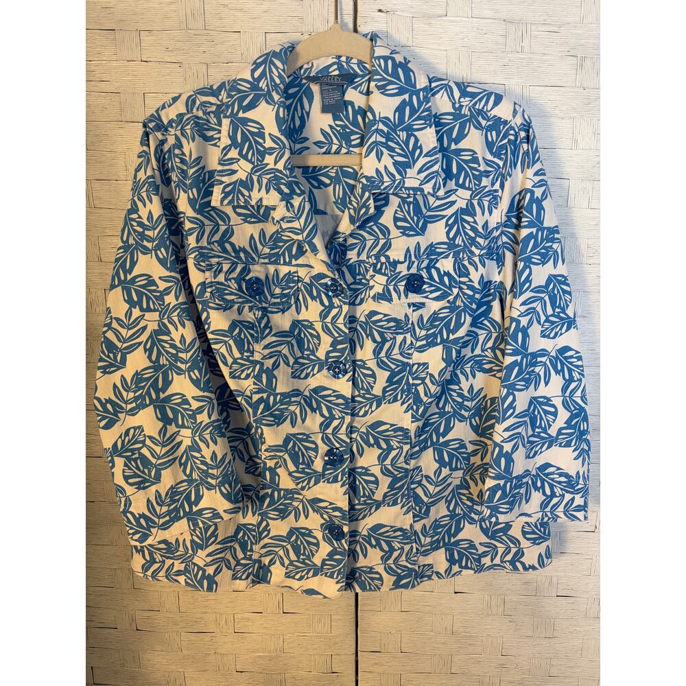 Napa‎ Valley women's jacket tropical costal denim pocket travel blue & white